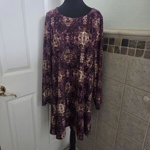 Velvet Purple Boho Witchy Fairy Whimsigoth Patterned Long Sleeve Dress Size XL
